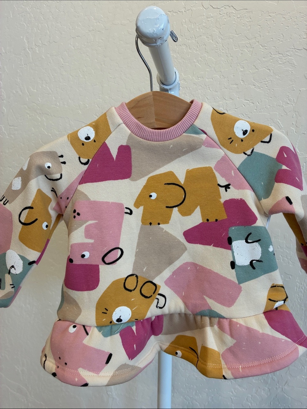 Mayoral Pink Mustard Cream Animal Print Ruffle Hem Sweater